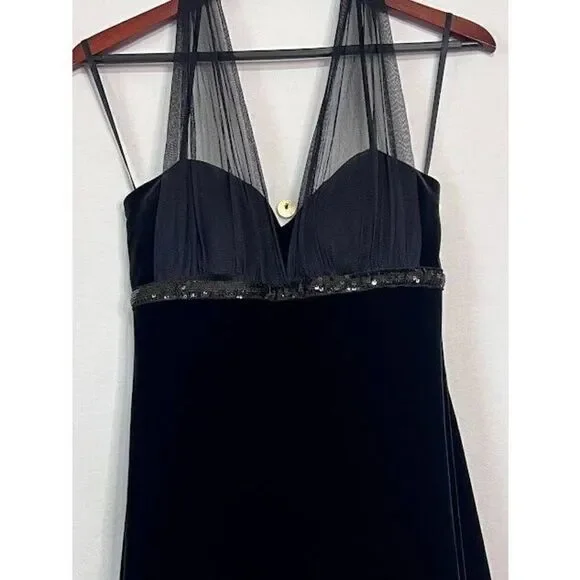 Y2K Vintage Black Stretch Velvet sequin Halter Top Dress Blondie Nites Size 9 - Picture 2 of 6